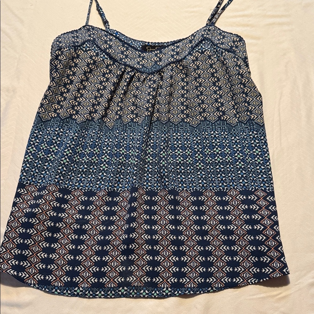 Jessica Simpson Blue and White Geometric Camisole